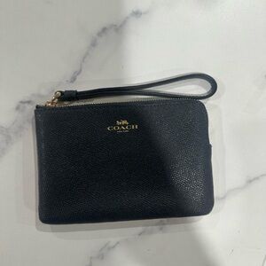 Coach Navy Blue Wristlet with Gold Accents